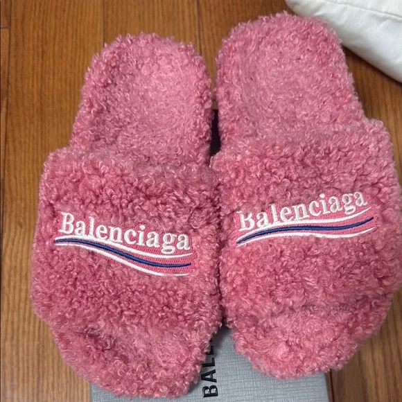 Balenciaga Plush Fuzzy Pink Slides Balenciaga Women main image 2